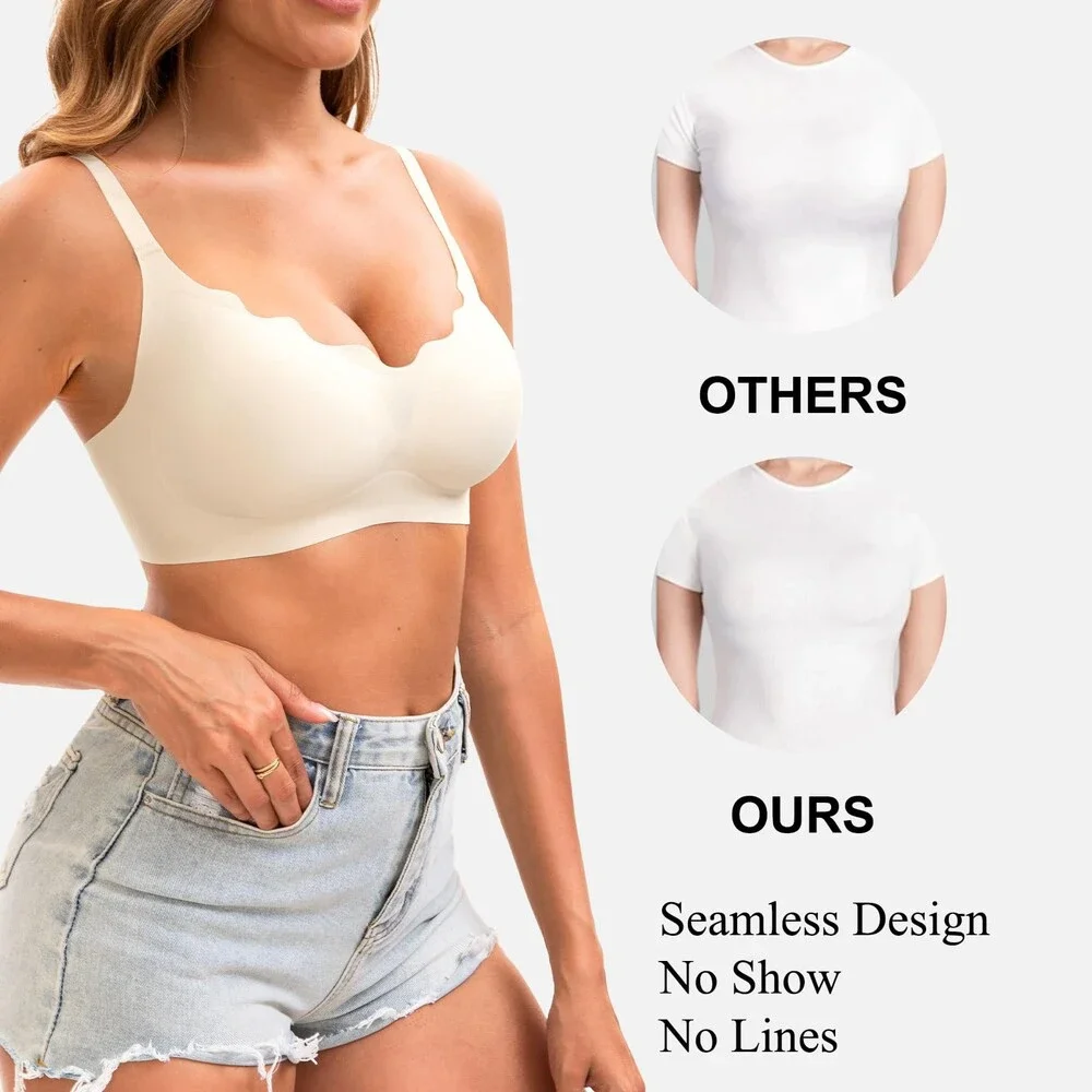 Jasmolly Women's Seamless T-Shirt Bras 3 Pack Wireless Comfy Jelly Bra Full L
